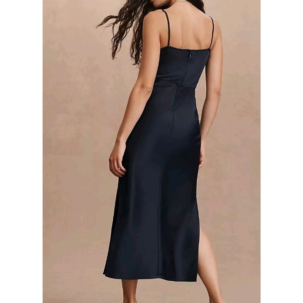 BHLDN EVENING SATIN DRESS 4 CALI SEDONA DRAPE NECK Black color - Picture 2 of 7